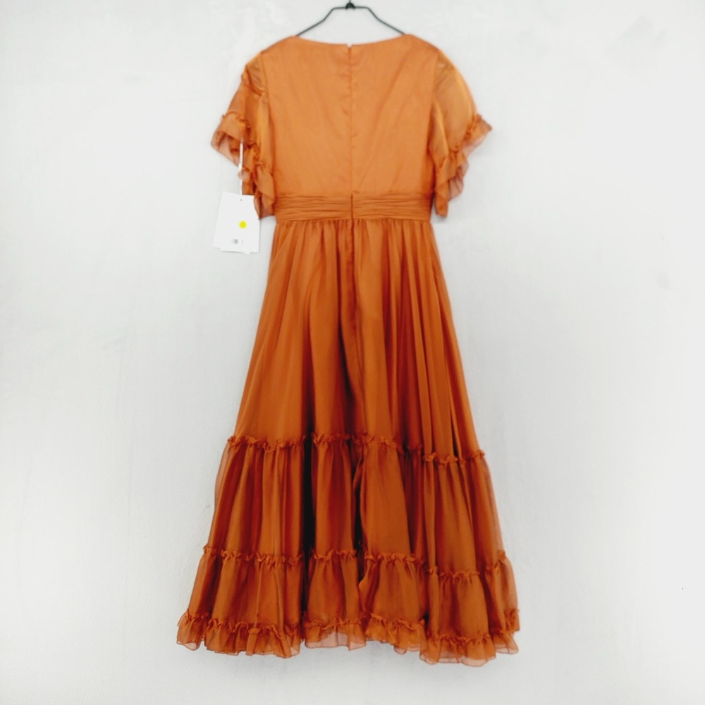 NEW Mac Duggal Orange Peasant Skirt Ruffle Sleeve Midi Dress P2047 - Picture 6 of 11